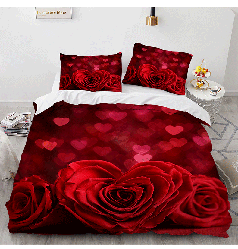 3D Red Pink Rose Design 3-Piece Bedding Sets