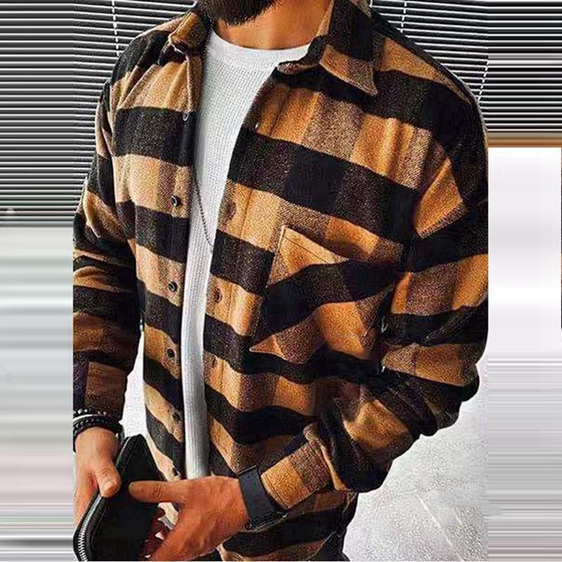 Casual Men Long Sleeves Fall Plaid Shirts-STYLEGOING