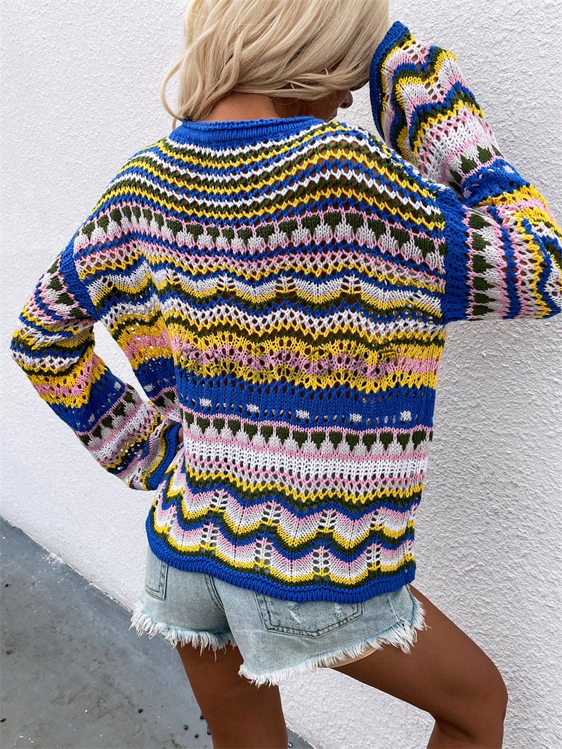 Women Knitting Rainbow Fall Sweaters-STYLEGOING