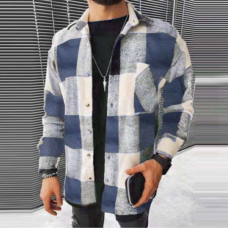 Casual Men Long Sleeves Fall Plaid Shirts-STYLEGOING