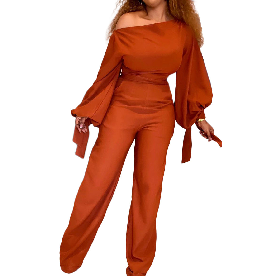 Sexy One Shoulder High Waist Plus Sizes Wide Legs Jumpsuits