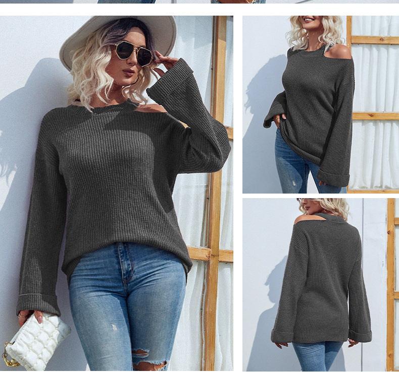 Fashion Round Neck Trumpet Sleeves Women Sweaters