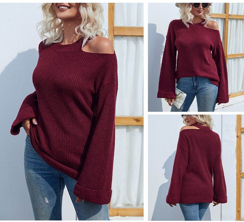 Fashion Round Neck Trumpet Sleeves Women Sweaters