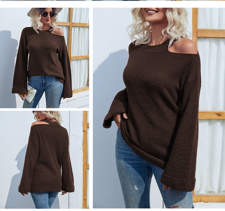 Fashion Round Neck Trumpet Sleeves Women Sweaters