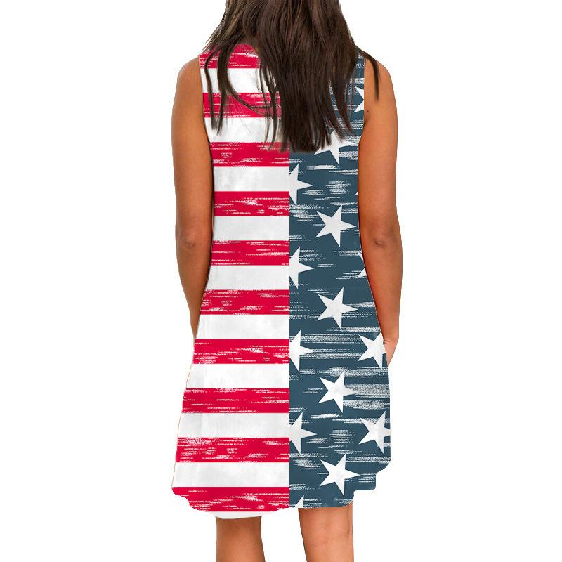 Summer Round Neck Sleeveless Flag Design Short Dresses-STYLEGOING