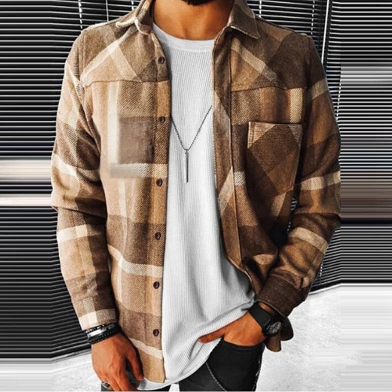 Casual Men Long Sleeves Fall Plaid Shirts-STYLEGOING