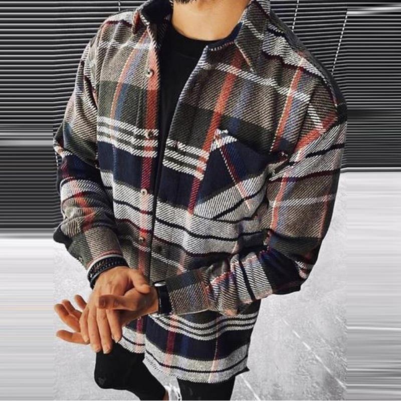 Casual Men Long Sleeves Fall Plaid Shirts-STYLEGOING