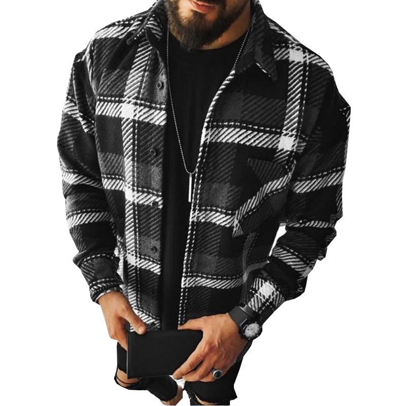 Casual Men Long Sleeves Fall Plaid Shirts-STYLEGOING