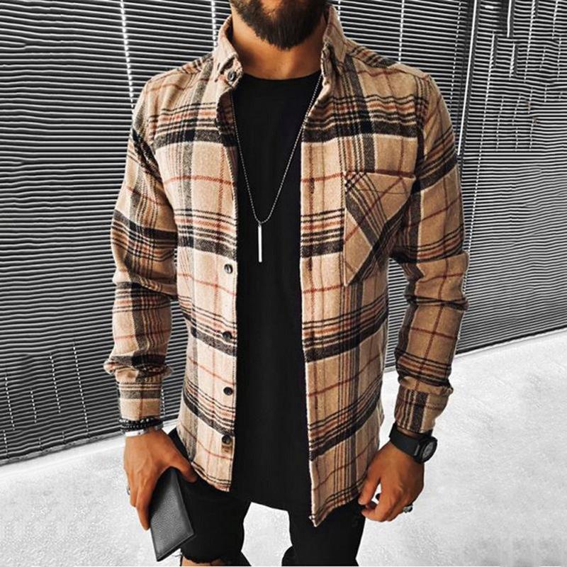 Casual Men Long Sleeves Fall Plaid Shirts-STYLEGOING