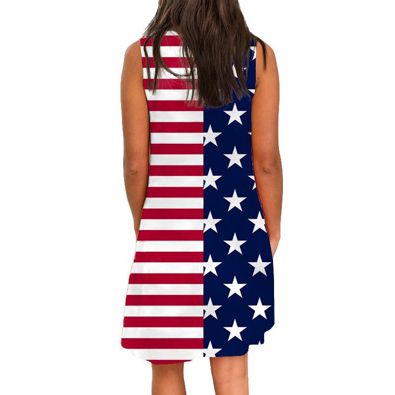 Summer Round Neck Sleeveless Flag Design Short Dresses-STYLEGOING