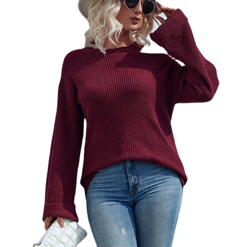 Fashion Round Neck Trumpet Sleeves Women Sweaters