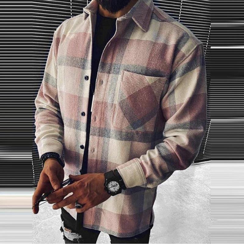 Casual Men Long Sleeves Fall Plaid Shirts-STYLEGOING