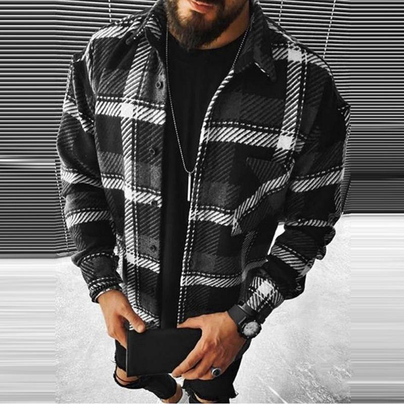 Casual Men Long Sleeves Fall Plaid Shirts-STYLEGOING