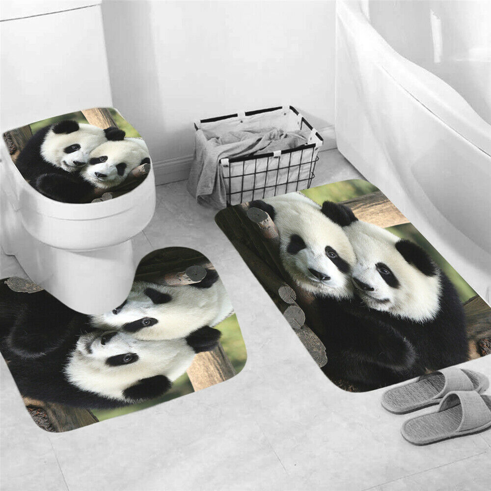 Panda Shower Curtain Bathroom Rug Set Bath Mat Non-Slip Toilet Lid Cover-3Pcs Mat Set Only-Free Shipping at meselling99