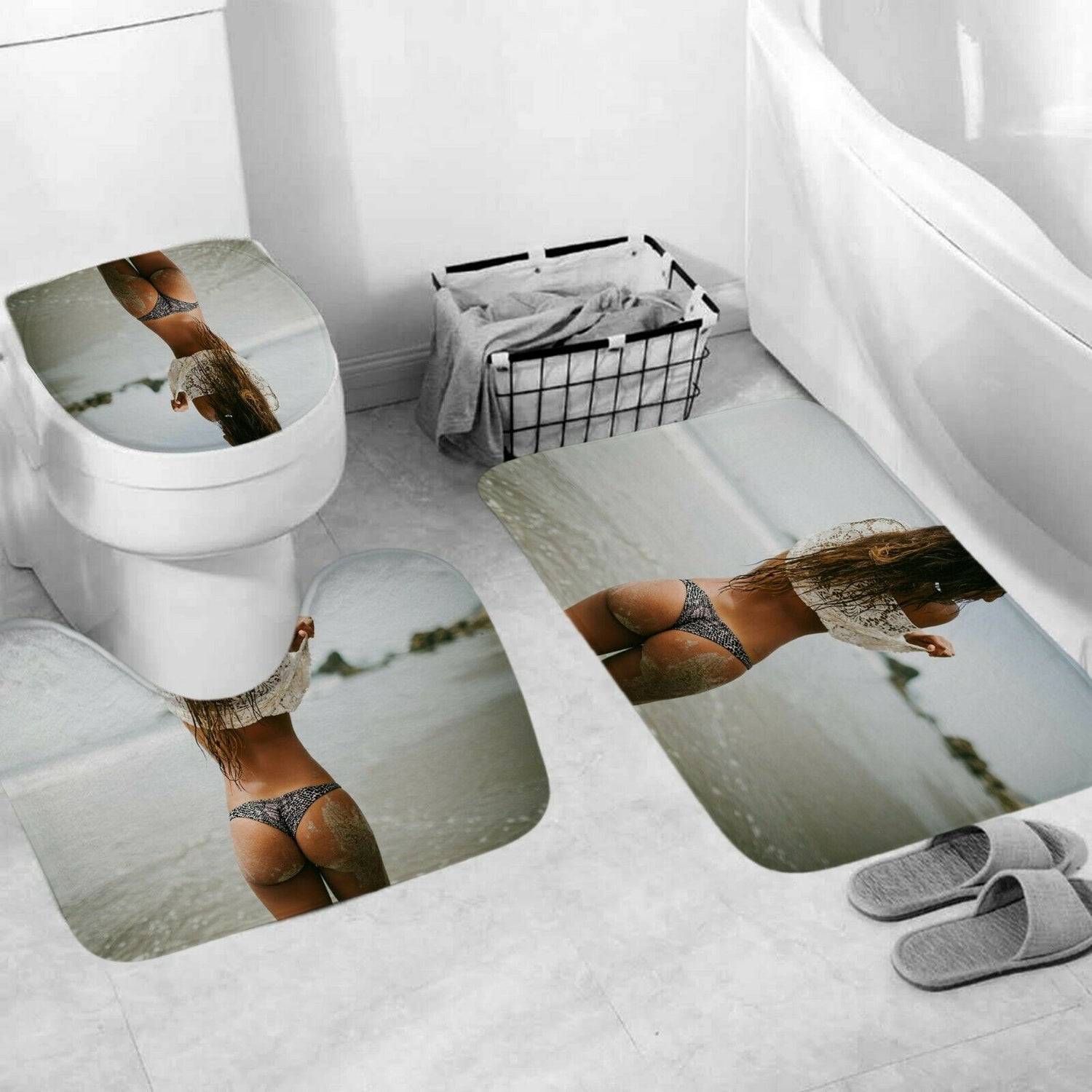 Sexy Woman Shower Curtain Bathroom Rug Set Bath Mat Non-Slip Toilet Lid Cover-3Pcs Mat Set Only-Free Shipping at meselling99