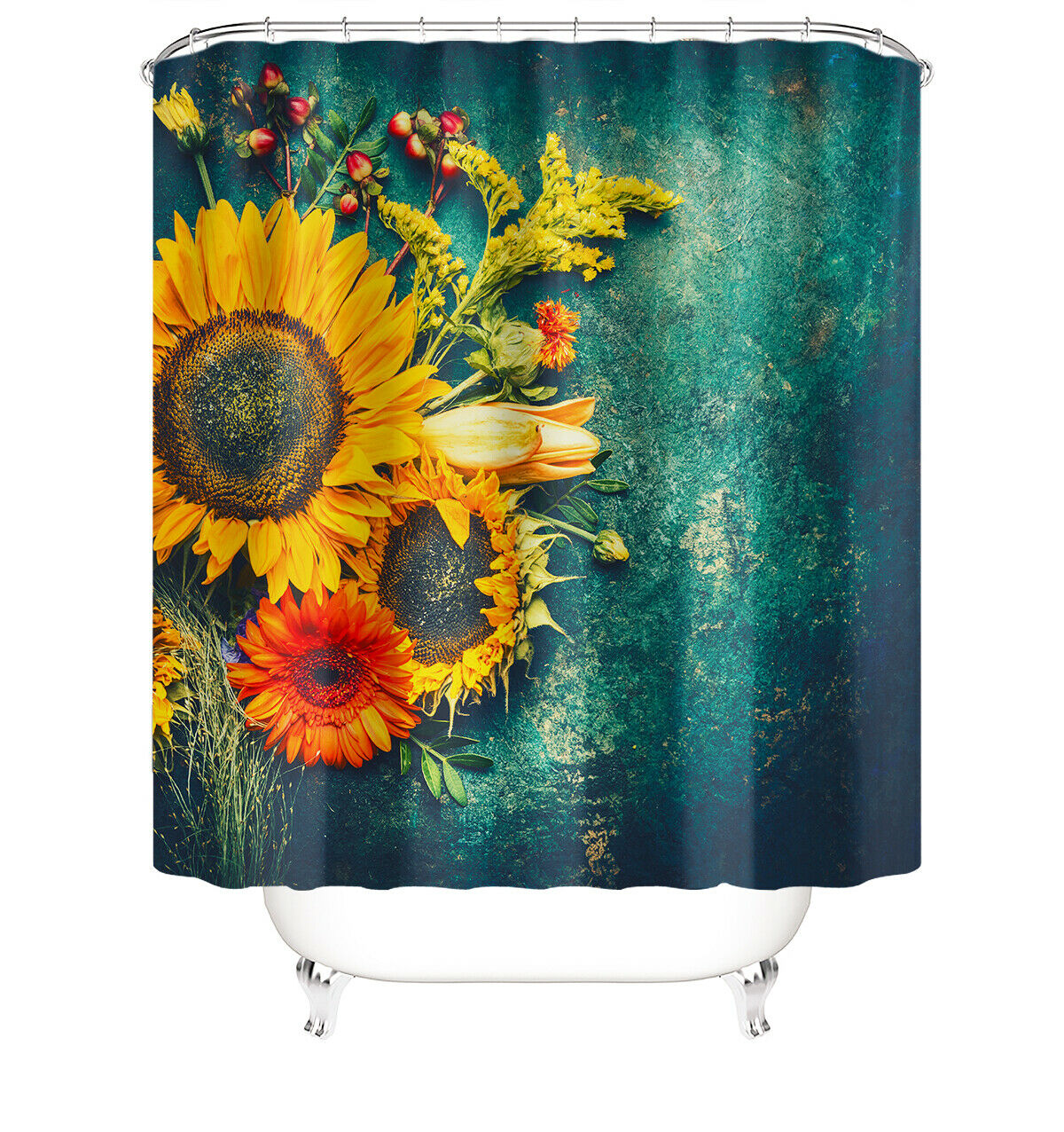 Sunflowers Shower Curtain Bathroom Rug Set Bath Mat Non-Slip Toilet Lid Cover-180×180cm Shower Curtain Only-Free Shipping at meselling99