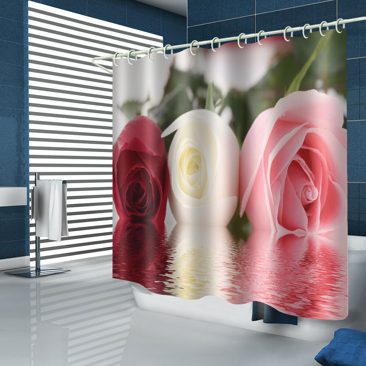 Three Roses Shower Curtain Bathroom Rug Set Bath Mat Non-Slip Toilet Lid Cover-180×180cm Shower Curtain Only-Free Shipping at meselling99