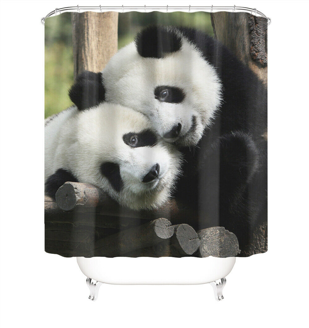 Panda Shower Curtain Bathroom Rug Set Bath Mat Non-Slip Toilet Lid Cover-180×180cm Shower Curtain Only-Free Shipping at meselling99