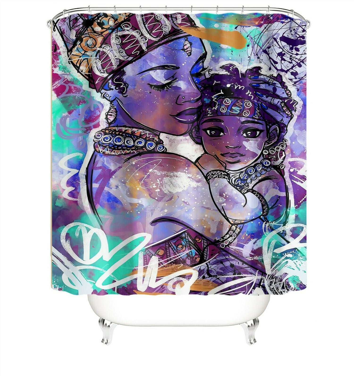 African Woman Shower Curtain Bathroom Rug Set Bath Mat Non-Slip Toilet Lid Cover-180×180cm Shower Curtain Only-Free Shipping at meselling99