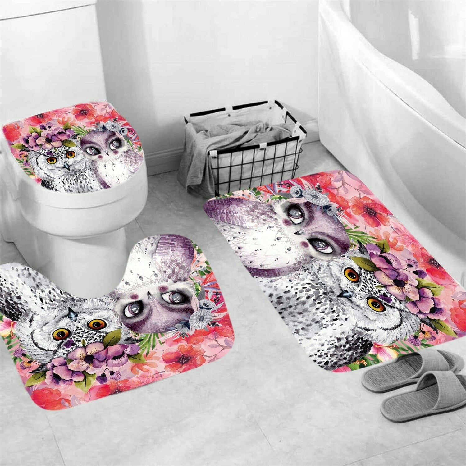Owl Shower Curtain Bathroom Rug Set Thick Bath Mat Non-Slip Toilet Lid Cover-3Pcs Mat Set Only-Free Shipping at meselling99