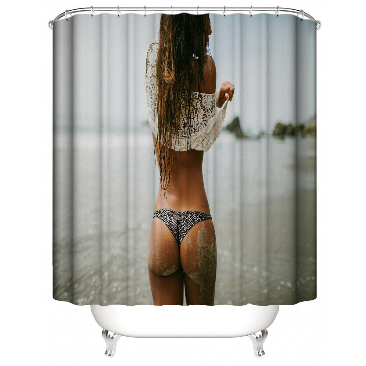 Sexy Woman Shower Curtain Bathroom Rug Set Bath Mat Non-Slip Toilet Lid Cover-180×180cm Shower Curtain Only-Free Shipping at meselling99