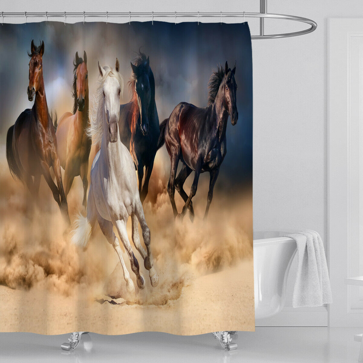 Galloping Steed Shower Curtain Bathroom Rug Set Thick Bath Mat Toilet Lid Cover--Free Shipping at meselling99