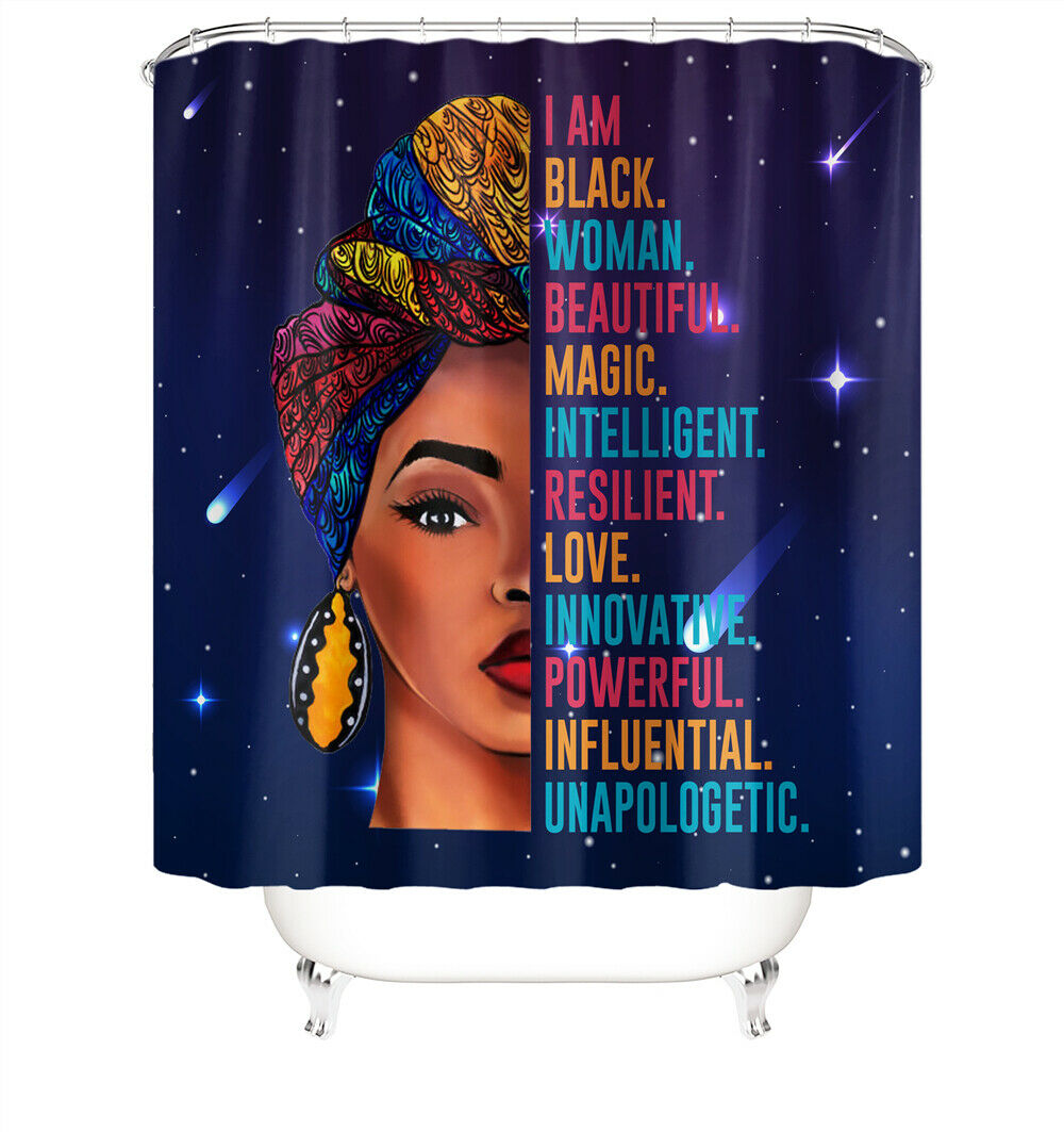 African Woman Shower Curtain Thicken Bathroom Rug Set Bath Mat Toilet Lid Cover-180×180cm Shower Curtain Only-Free Shipping at meselling99
