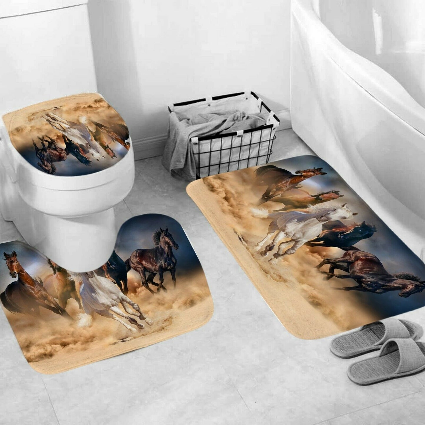 Galloping Steed Shower Curtain Bathroom Rug Set Thick Bath Mat Toilet Lid Cover--Free Shipping at meselling99