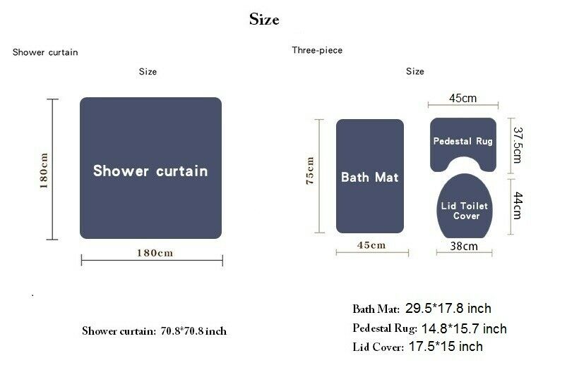 Bathroom Rug Set Shower Curtain Bath Mat Non Slip Toilet Seat Lid Cover--Free Shipping at meselling99