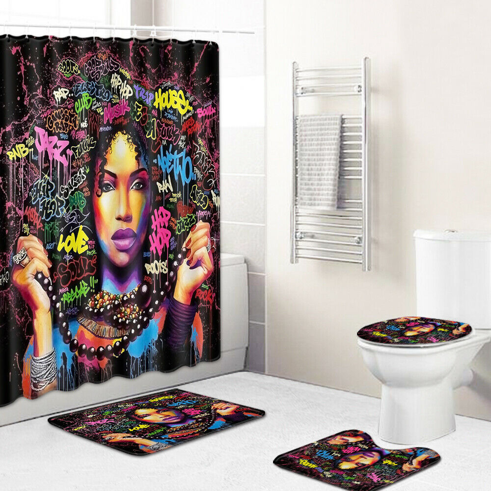 Color Woman Shower Curtain Bathroom Rug Set Bath Mat Non-Slip Toilet Lid Cover--Free Shipping at meselling99