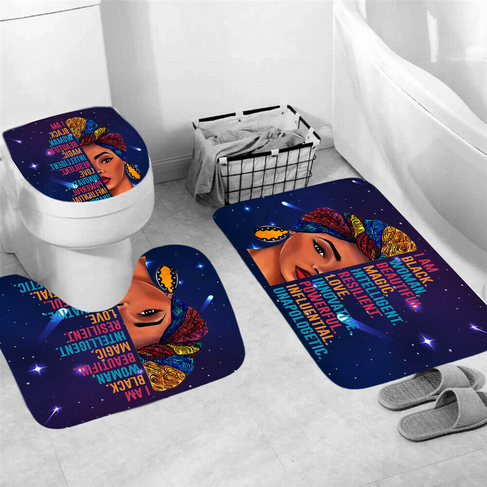 African Woman Shower Curtain Thicken Bathroom Rug Set Bath Mat Toilet Lid Cover-3Pcs Mat Set Only-Free Shipping at meselling99