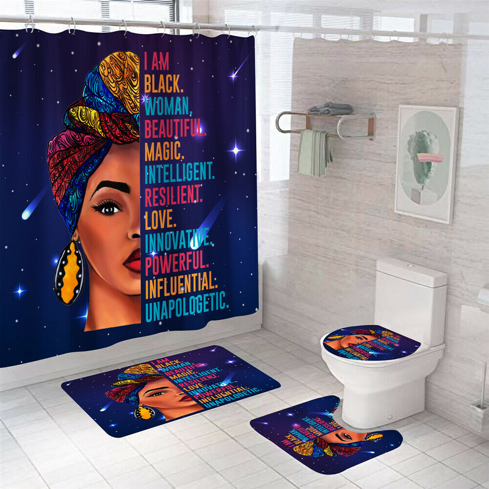 African Woman Shower Curtain Thicken Bathroom Rug Set Bath Mat Toilet Lid Cover-Shower Curtain+3Pcs Mat-Free Shipping at meselling99