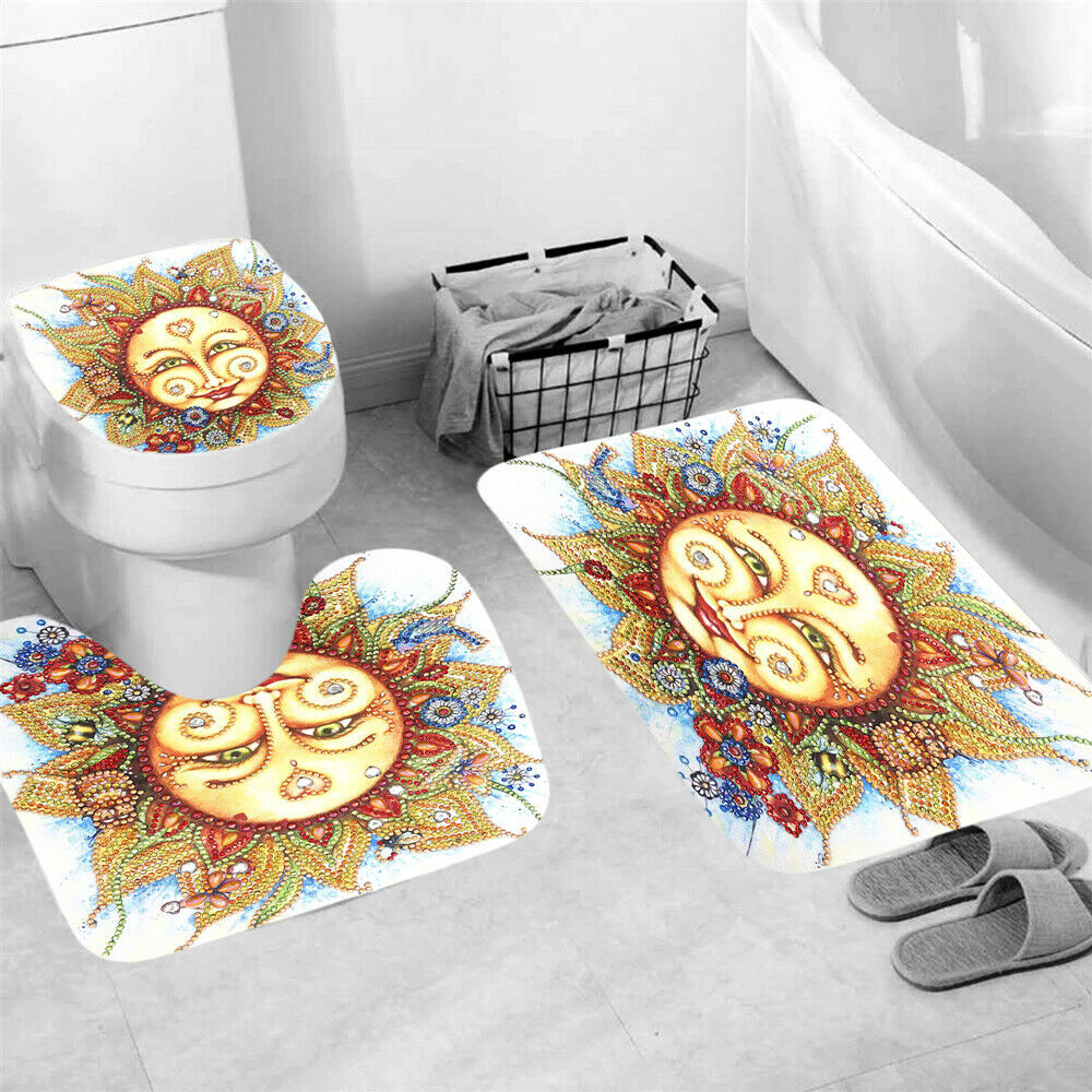 Sun Shower Curtain Bathroom Rug Set Bath Mat Non-Slip Toilet Lid Cover--Free Shipping at meselling99