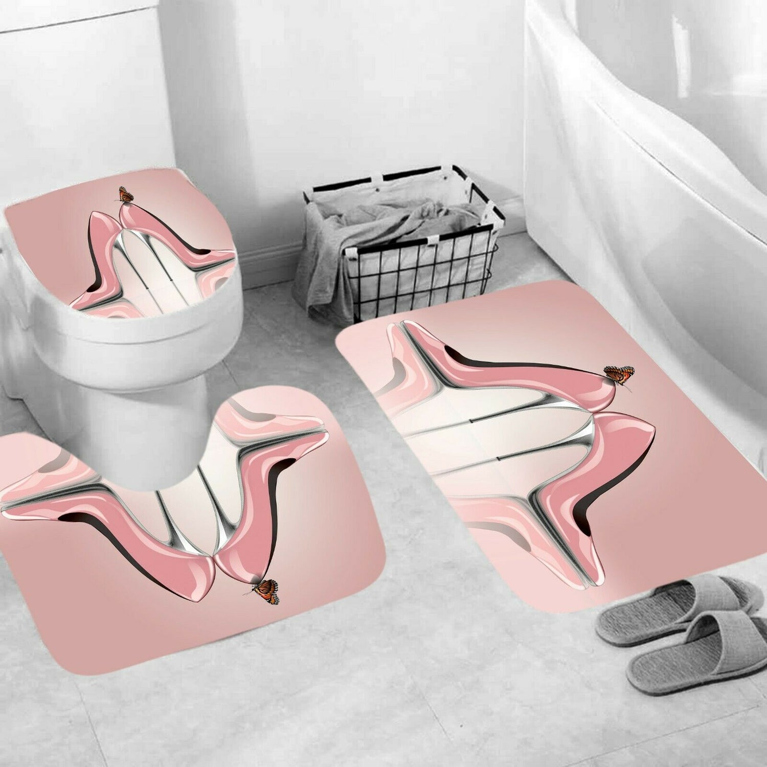 High Heels Shower Curtain Set Thick Bathroom Rugs Bath Mat Toilet Lid Cover--Free Shipping at meselling99