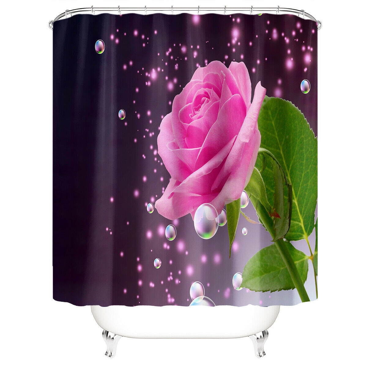 Pink Rose Shower Curtain Bathroom Rug Set Thick Bath Mat Non-Slip Toilet Lid Cover-180×180cm Shower Curtain Only-Free Shipping at meselling99