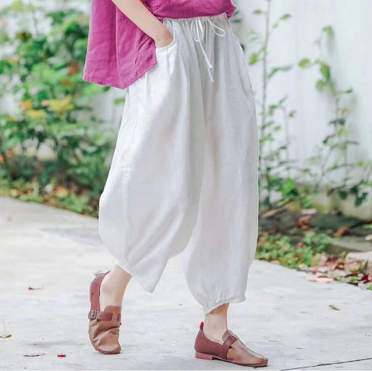 Ethnic Linen Elastic Waist Casual Pants for Women-Pants-JEWELRYSHEOWN