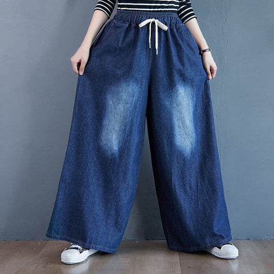 Vintage High Waist Women Wide Legas Denim Pants