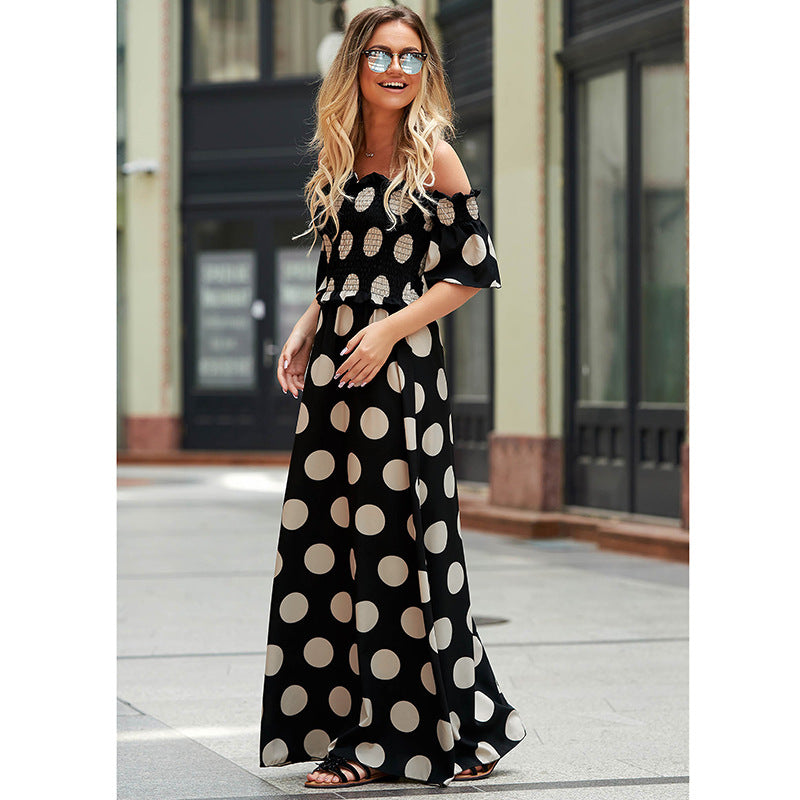 Casual Off The Shoulder Dot Print Long Maxi Dresses