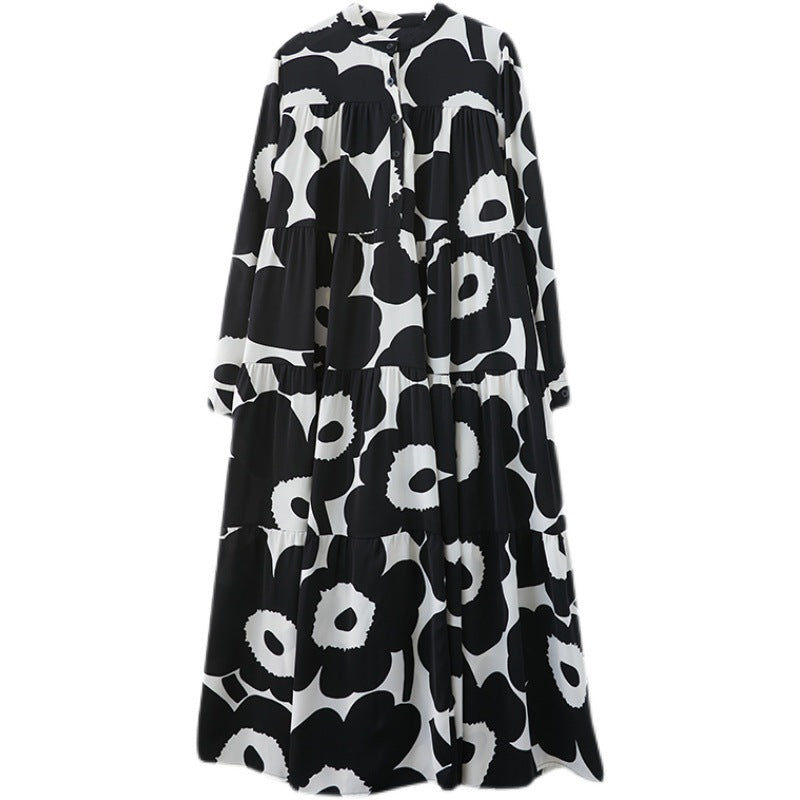 Vintage Black and White Long Shirt Cozy Dresses-Dresses-JEWELRYSHEOWN