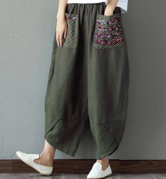 Vintage Linen Wide Legs Pants for Women