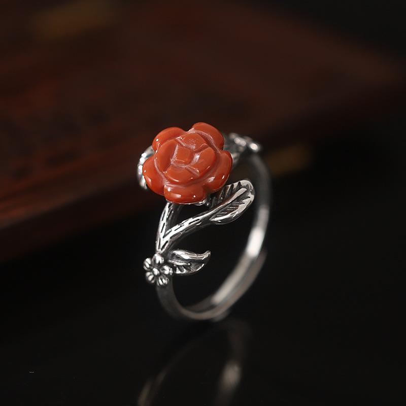 Vintage Rose&grass Design Silver Rings for Women-Rings-JEWELRYSHEOWN