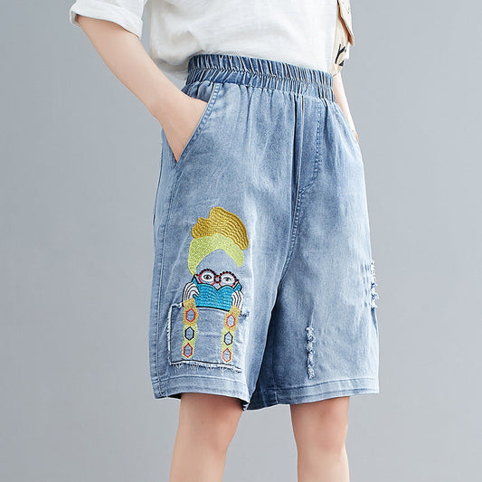 Summer Embroidery Plus Sizes Women Dnim Shorts-Pants-JEWELRYSHEOWN