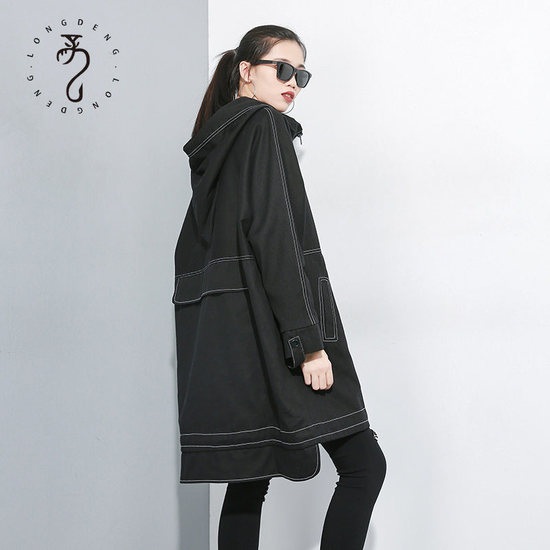 Black Personality Long Sleeves Hoodies Overcoats for Women