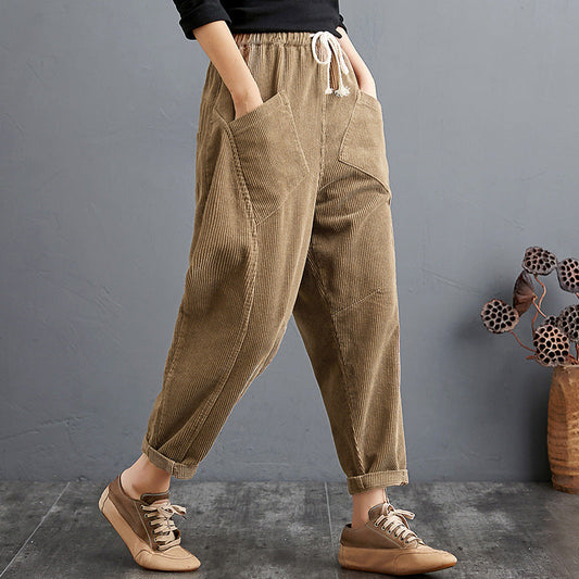 Women Plus Sizes Corduroy Pants