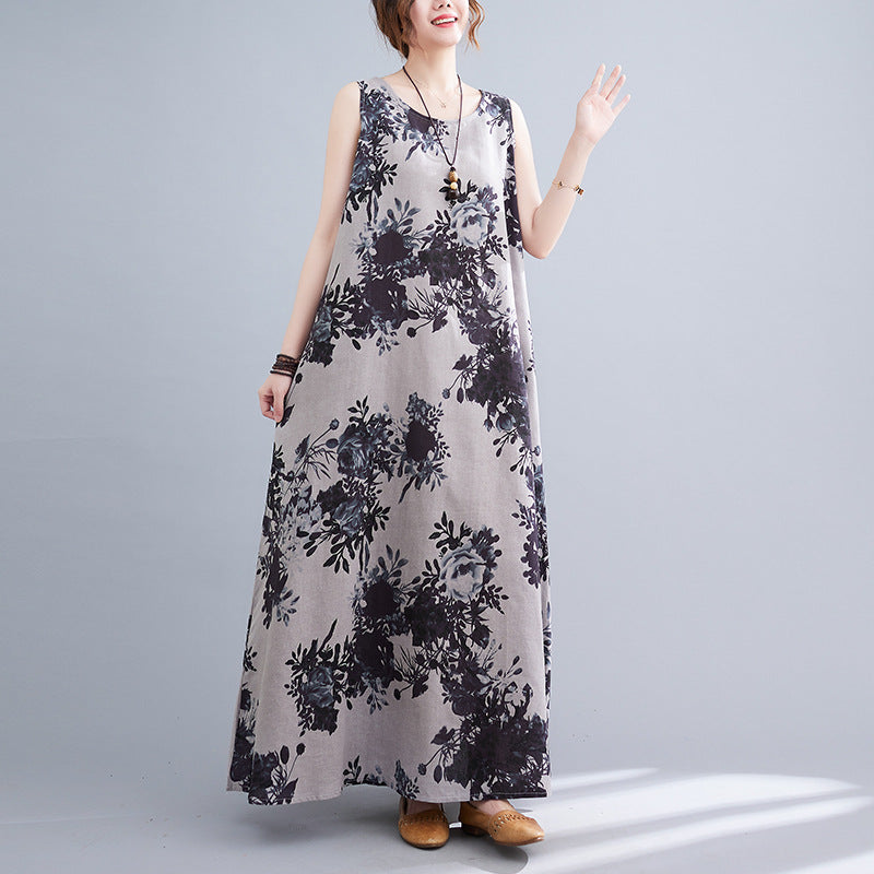 Vintage Linen Sleeveless Vest Women Long Dresses