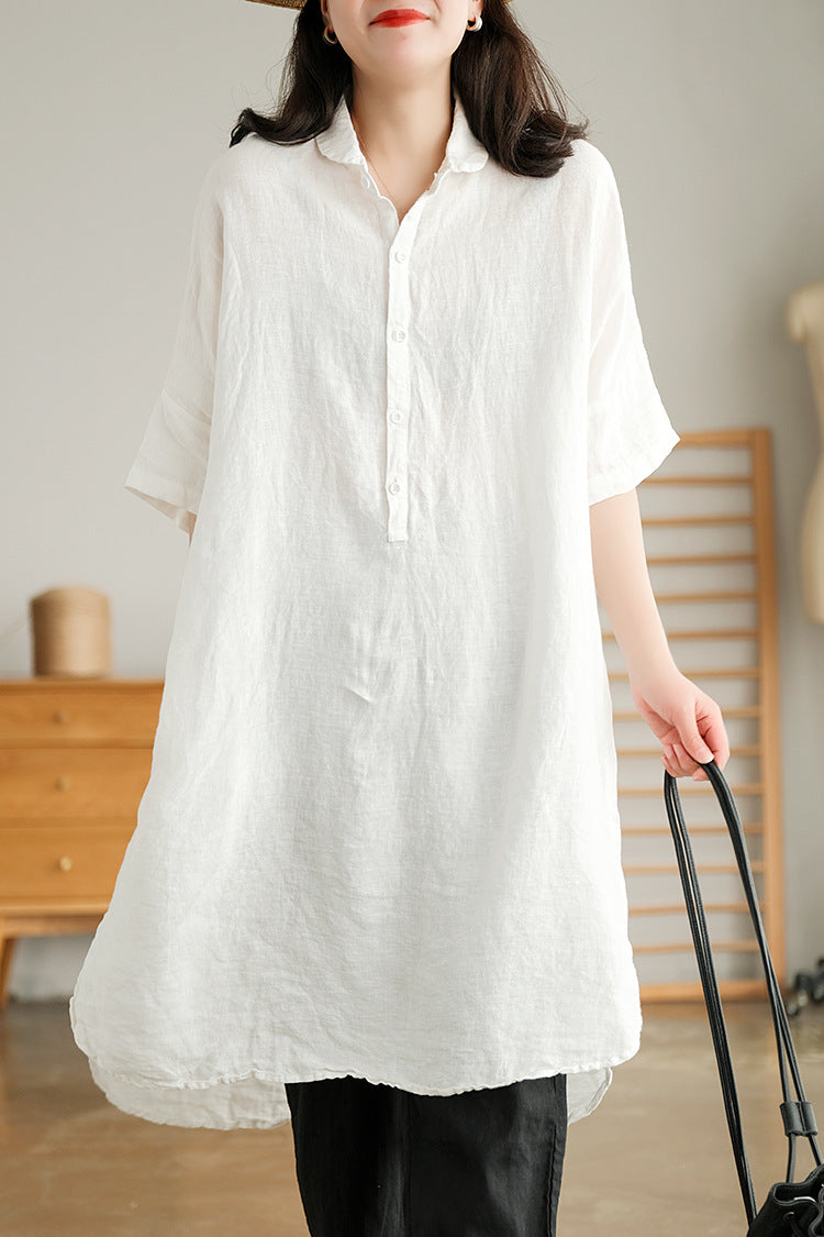 Vintage Linen Women Shirts Mni Dresses