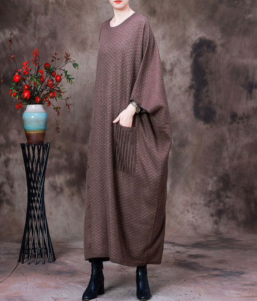 Vintage Batwing Sleeves Fall Plus Sizes Woolen Knitted Dresses