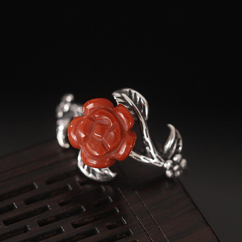 Vintage Rose&grass Design Silver Rings for Women-Rings-JEWELRYSHEOWN