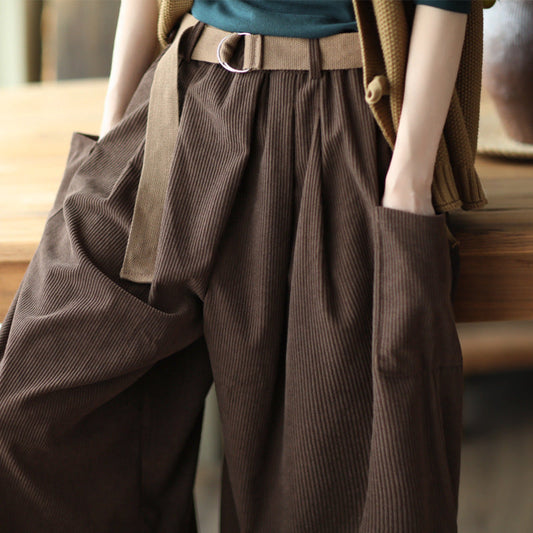 Vintage Elastic Waist Wide Legs Pants for Women