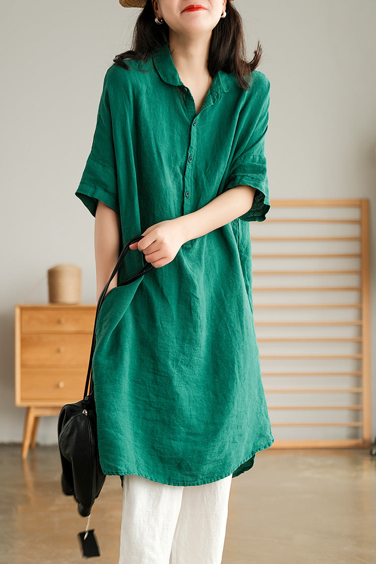 Vintage Linen Women Shirts Mni Dresses